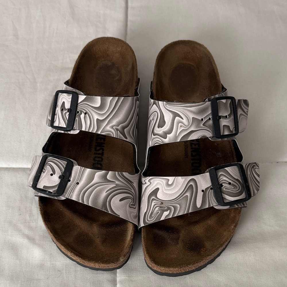 Birkenstock Black and White Swirl Sandals